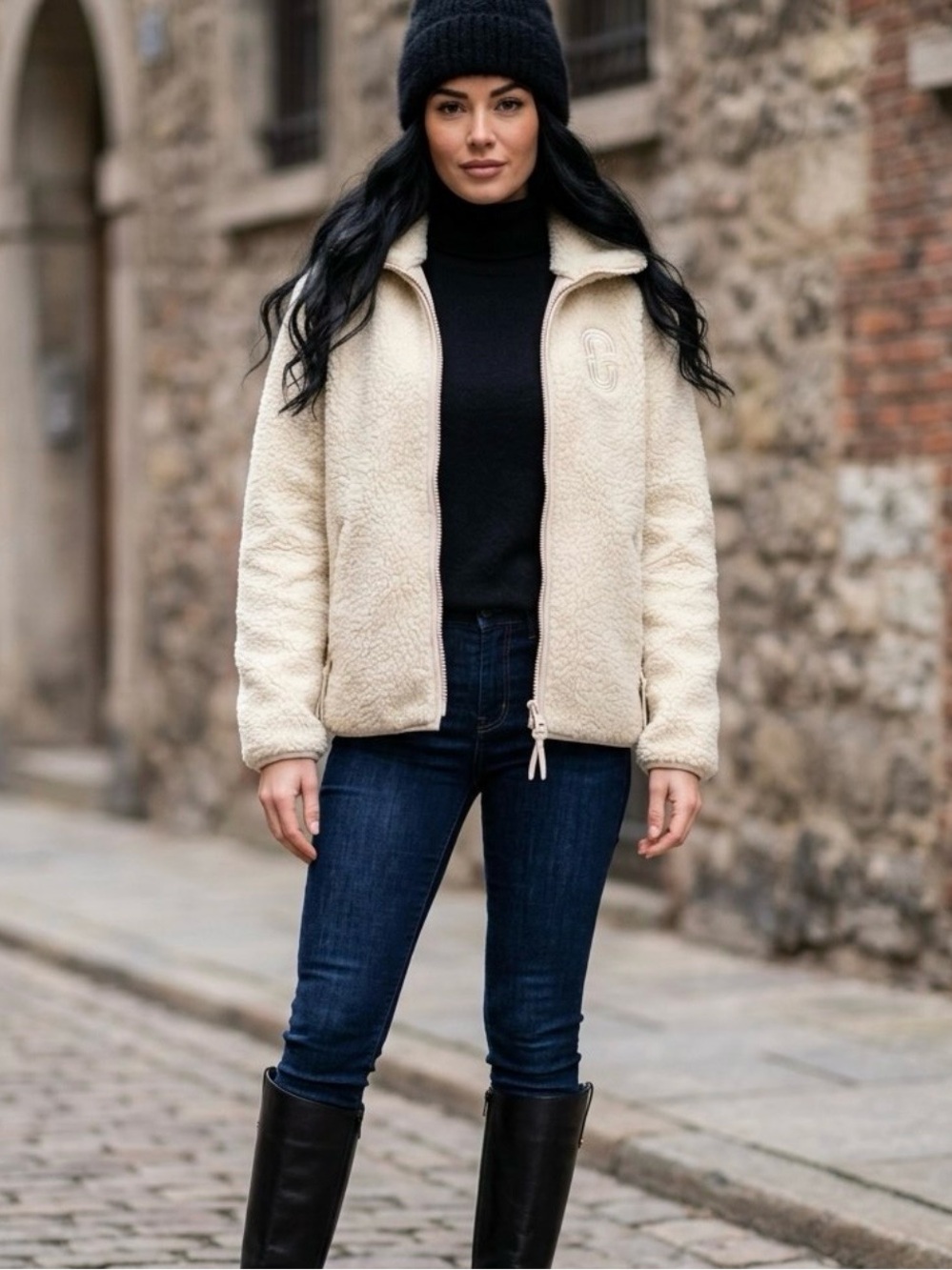 Coach Sherpa Zip Up Warm Jacket Natural Small